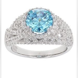 Blue & White CZ, Rhodium/Sterling Silver Ring 4.99 ctw